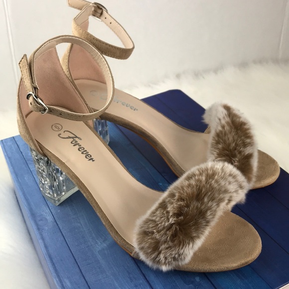 Taupe Clear Chunky Heels Strapped - Picture 4 of 7